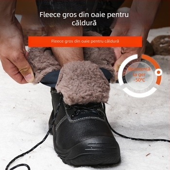 Ghete de iarnă pentru bărbați, înalte, din piele cu relief + talpă PU, partea superioară înaltă, rezistente la lovituri și perforări, construcție de înaltă densitate