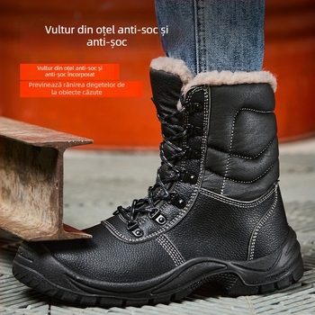 Ghete de iarnă pentru bărbați, înalte, din piele cu relief + talpă PU, partea superioară înaltă, rezistente la lovituri și perforări, construcție de înaltă densitate