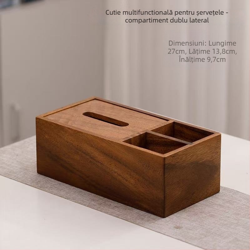 Cutie de depozitare pentru birou din lemn masiv, cu compartimente, stil modern minimalist, personalizare și imprimare logo disponibile