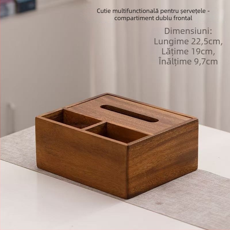Cutie de depozitare pentru birou din lemn masiv, cu compartimente, stil modern minimalist, personalizare și imprimare logo disponibile