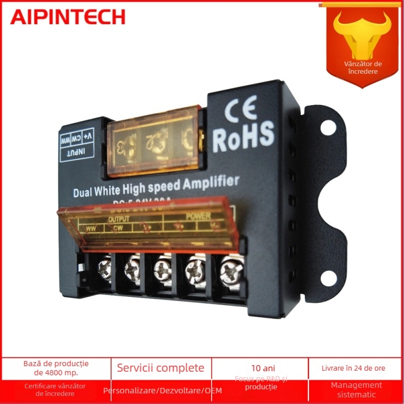 Amplificator de semnal LED pentru benzi cu trei culori (două culori) - AP-A22, 5-24V, terminal cu șurub, conectare în serie/paralel