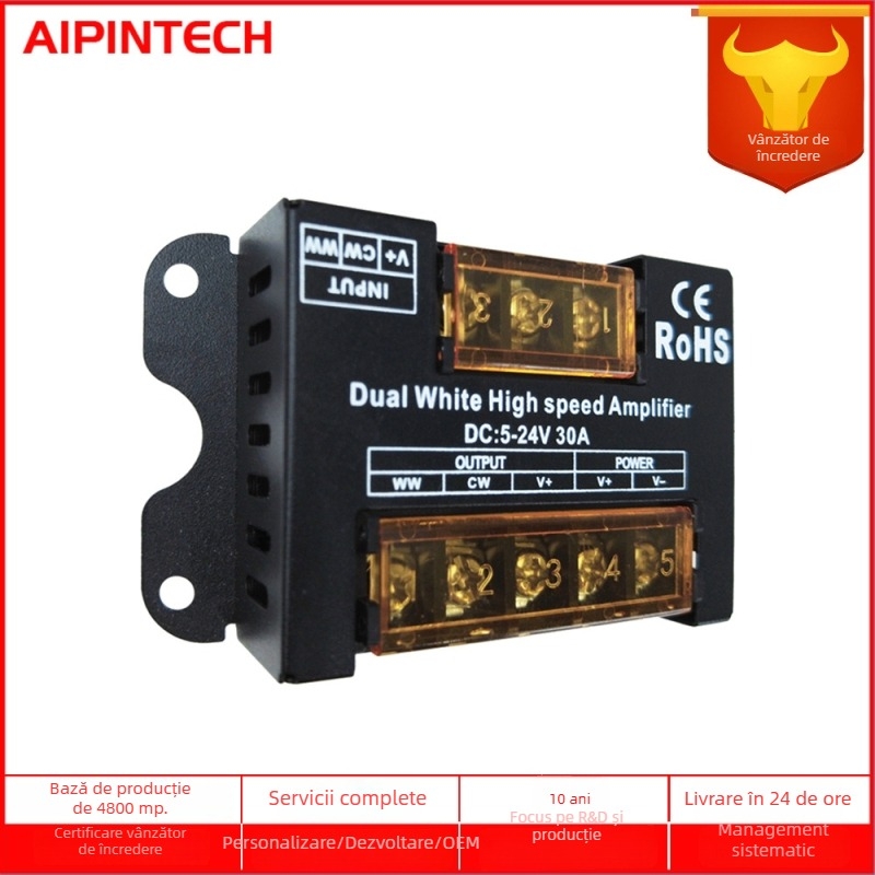 Amplificator de semnal LED pentru benzi cu trei culori (două culori) - AP-A22, 5-24V, terminal cu șurub, conectare în serie/paralel