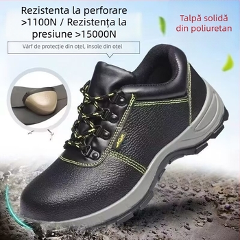 Încălțăminte de protecție ușoară pentru muncă, din piele microfibră și pânză, vârf rotund, design jos, rezistente la uzură, protecție împotriva loviturilor și perforării