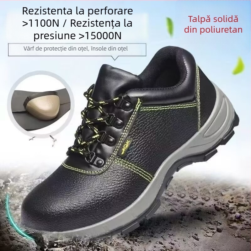 Încălțăminte de protecție ușoară pentru muncă, din piele microfibră și pânză, vârf rotund, design jos, rezistente la uzură, protecție împotriva loviturilor și perforării