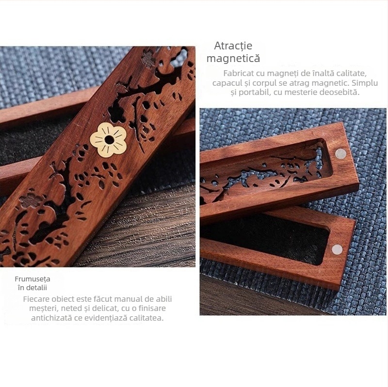 Cutie de depozitare pentru barbă și păr de animale din lemn de abanos – stil Nou Chinezesc, pentru living, dormitor sau masă