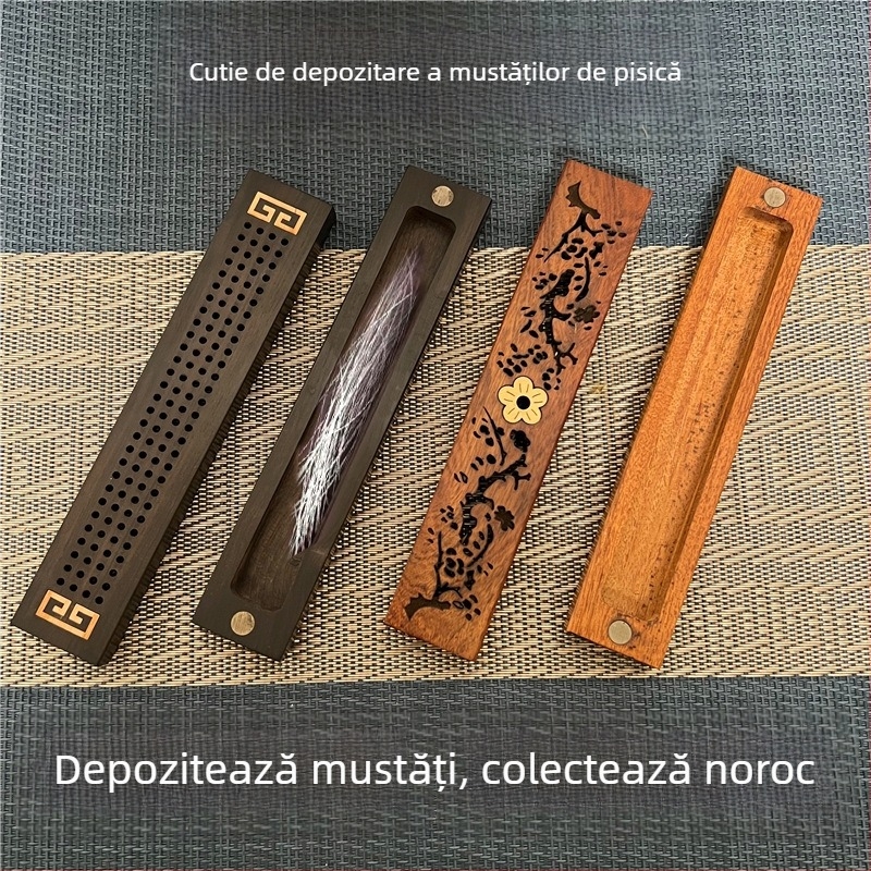 Cutie de depozitare pentru barbă și păr de animale din lemn de abanos – stil Nou Chinezesc, pentru living, dormitor sau masă