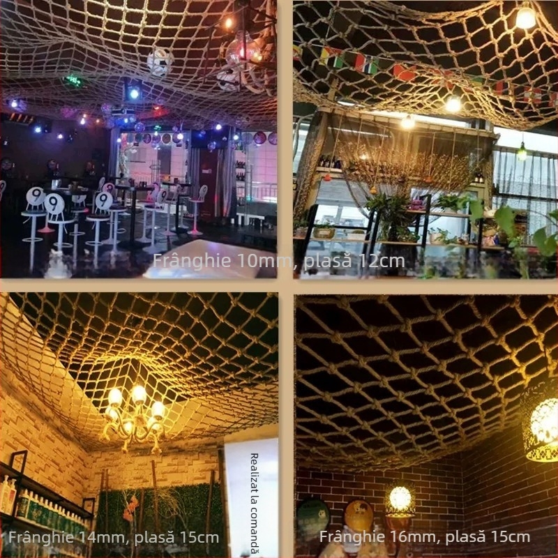 Plasă de siguranță din fibre de cânepă – rețea decorativă pentru tavan, rețea de alpinism și pescuit, decor pentru perete și agățat haine