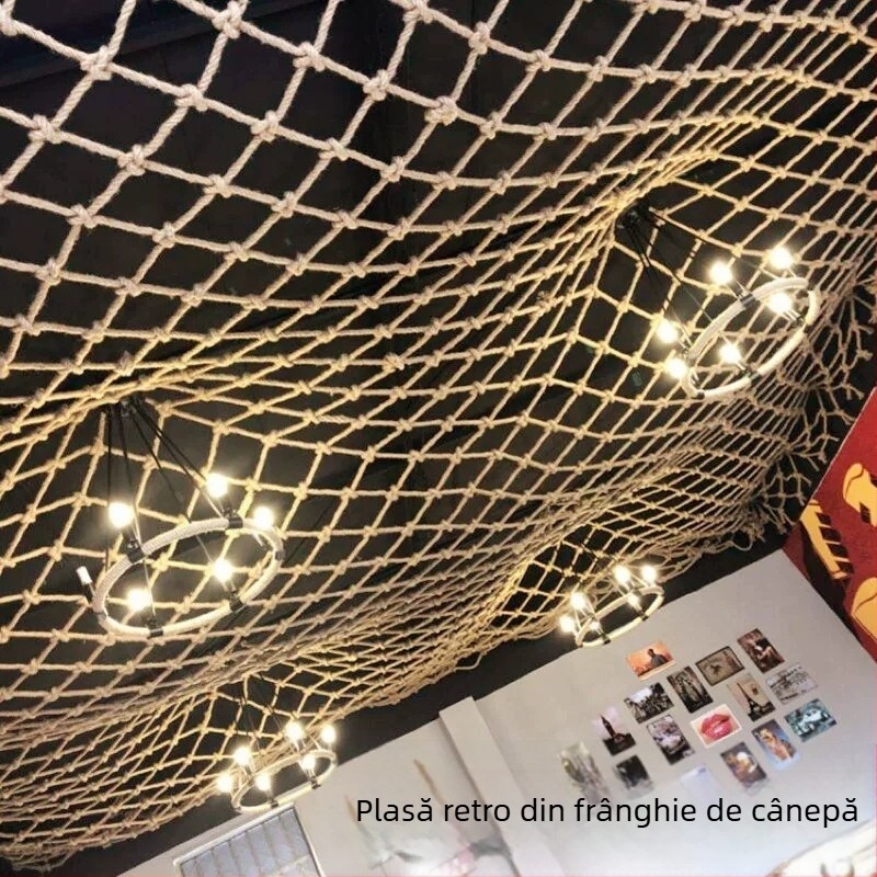 Plasă de siguranță din fibre de cânepă – rețea decorativă pentru tavan, rețea de alpinism și pescuit, decor pentru perete și agățat haine