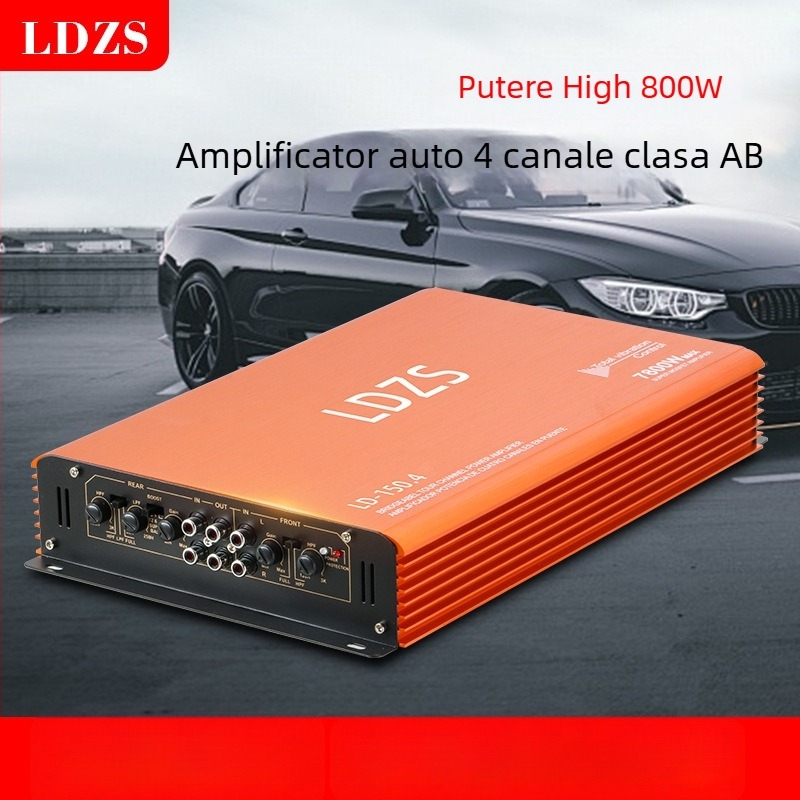 LD-150.4 Amplificator auto cu patru canale, 100W pe canal, Intrare 12V, Impedanță 4Ω, Gama de frecvențe 10 Hz-30 kHz