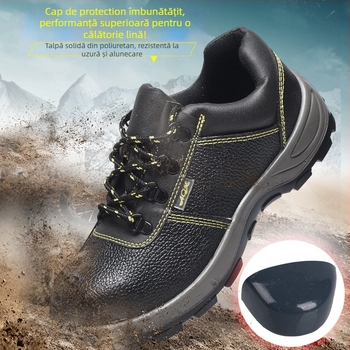 Pantofi de protecție din piele, vârf din oțel, protecție antișoc și anti-perforație, talpă PU solidă, potriviți pentru industriile petrolieră, chimică, construcții și mașinării