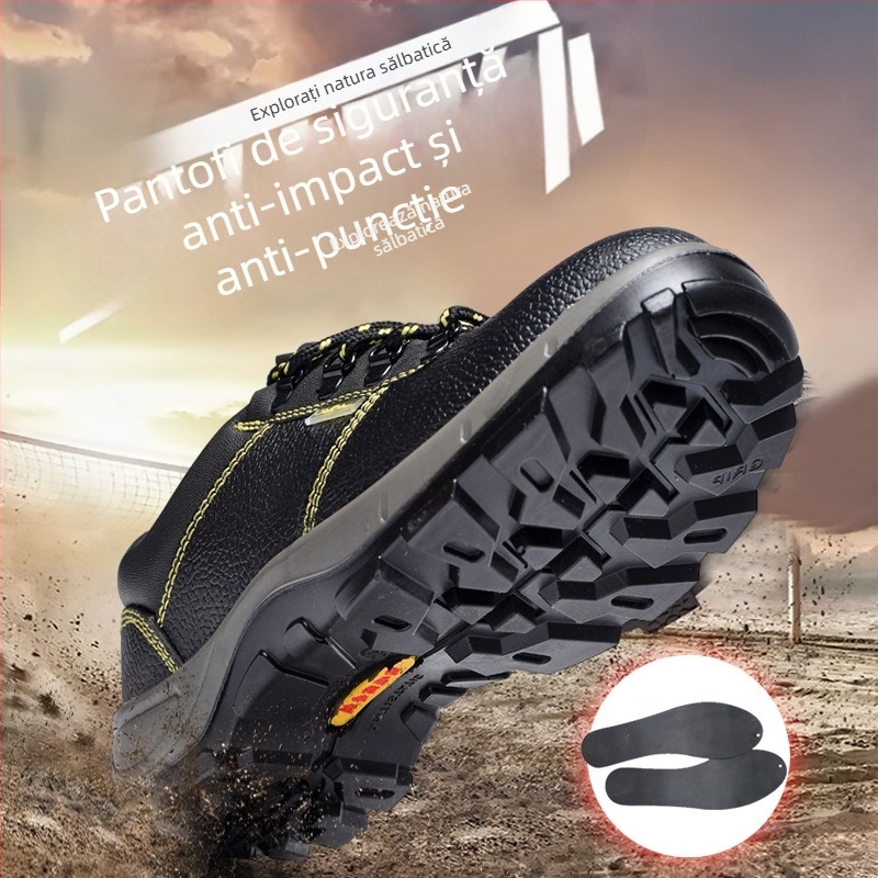 Pantofi de protecție din piele, vârf din oțel, protecție antișoc și anti-perforație, talpă PU solidă, potriviți pentru industriile petrolieră, chimică, construcții și mașinării