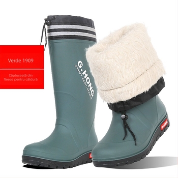 Xiangli Cizme de ploaie pentru bărbați, înalte, impermeabile, antiderapante, căptușite cu blană artificială