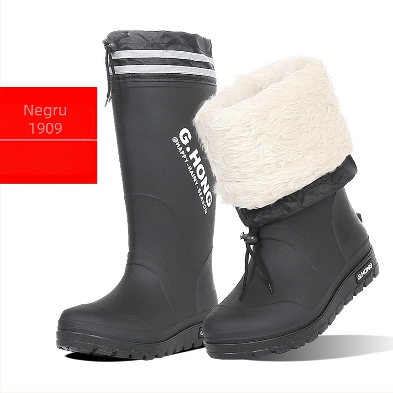 Xiangli Cizme de ploaie pentru bărbați, înalte, impermeabile, antiderapante, căptușite cu blană artificială