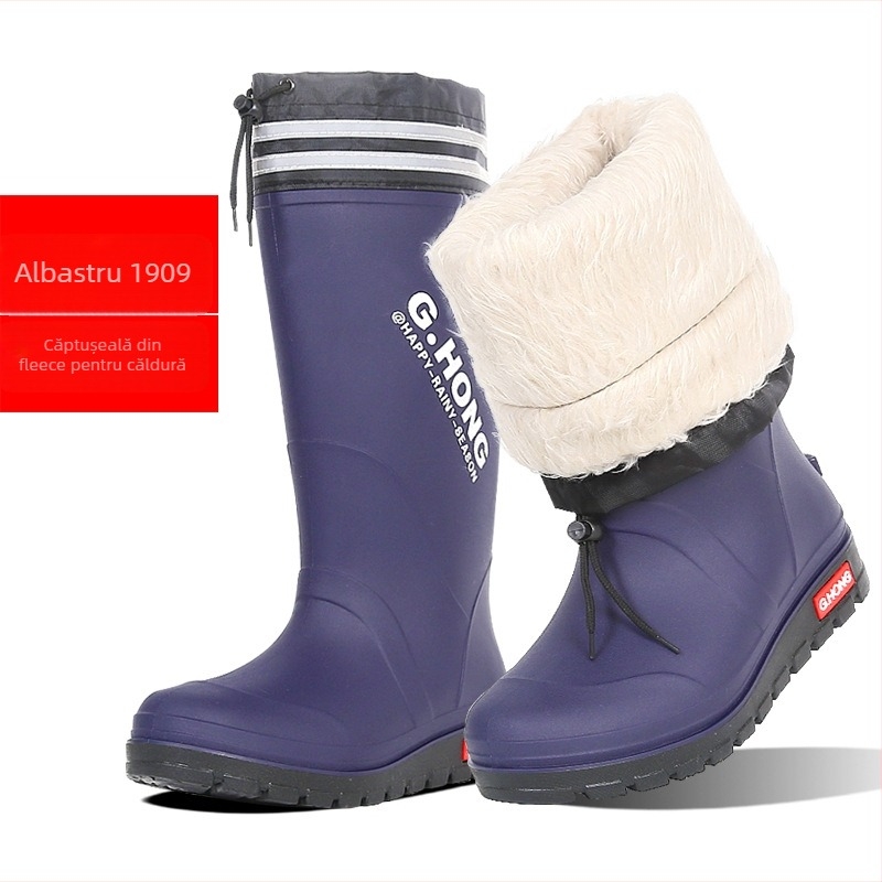 Xiangli Cizme de ploaie pentru bărbați, înalte, impermeabile, antiderapante, căptușite cu blană artificială