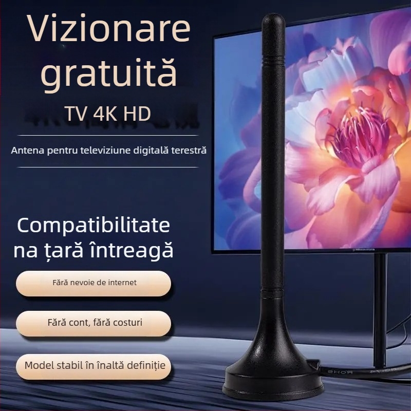 Antena TV digitală de interior cu amplificator, VSWR ≤ 1,5, impedanță 50 Ω