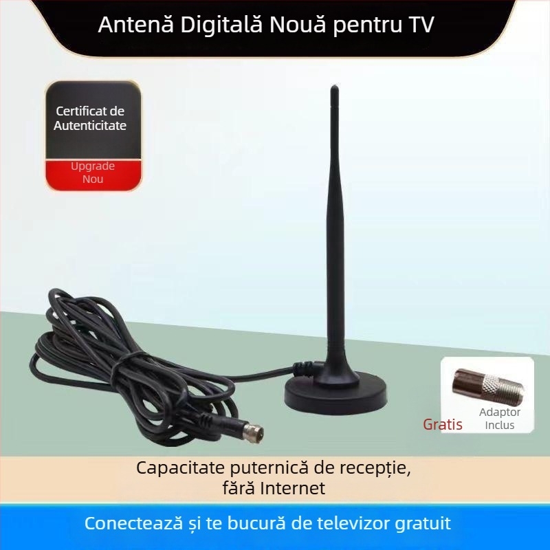 Antena TV digitală de interior cu amplificator, VSWR ≤ 1,5, impedanță 50 Ω