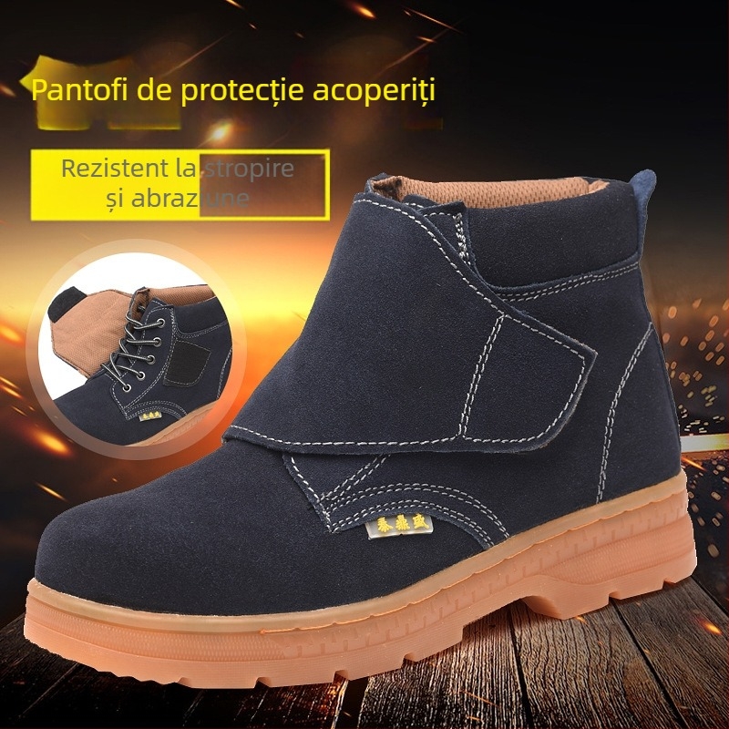 Pantofi de protecție pentru sudură, încălțăminte de lucru cu înălțime mare, vârf din oțel, protecție antișoc și anti-perforație, talpă ox tendon