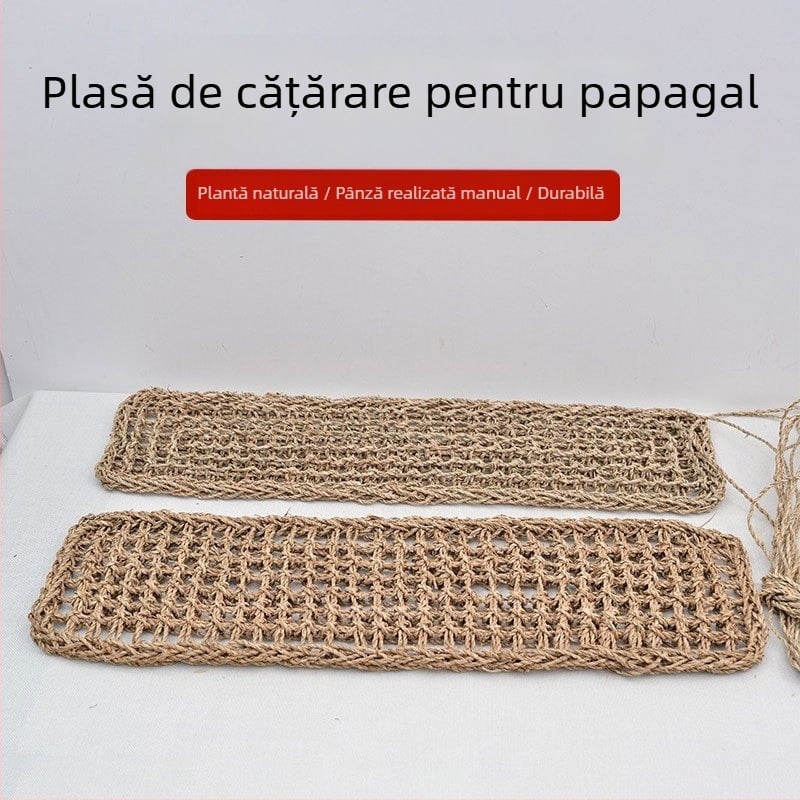Jucărie textilă împletită pentru animale de companie: hamac pentru șopârle, covoraș de alunecare și plasă de cățărare pentru papagali, din iarbă, făcută manual