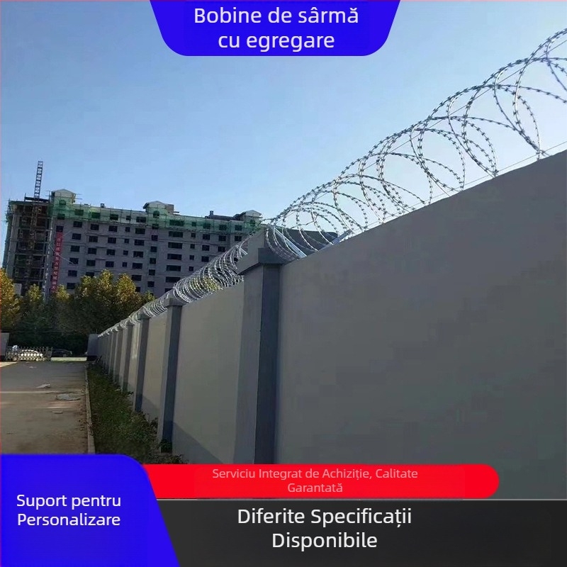 Sârmă ghimpată galvanizată cu lame în spirală dublă, pentru protecție anti-furt și anti-cățărare; răsucire dublă, sens stâng, rezistență la tracțiune 500