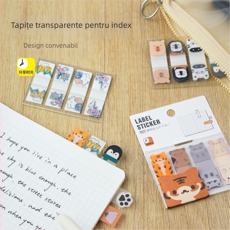 Note PET transparente cu forme de animale — autocolante pentru notițe, lipibile; drepturi IP: Nu autorizate