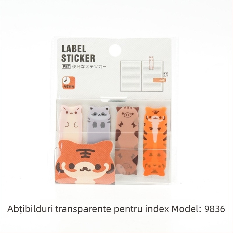Note PET transparente cu forme de animale — autocolante pentru notițe, lipibile; drepturi IP: Nu autorizate
