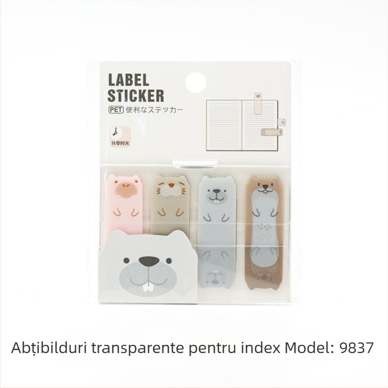 Note PET transparente cu forme de animale — autocolante pentru notițe, lipibile; drepturi IP: Nu autorizate