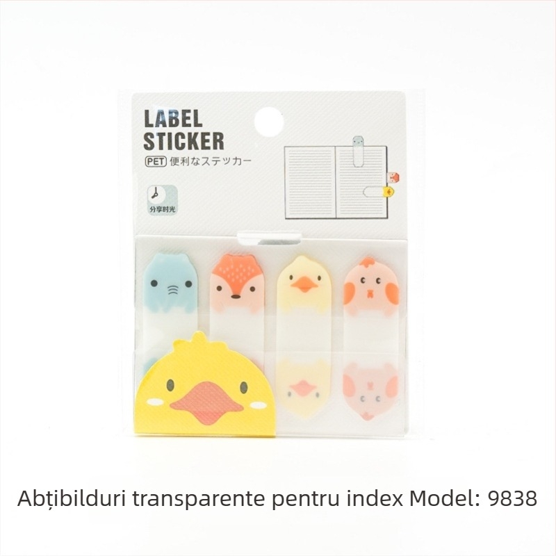 Note PET transparente cu forme de animale — autocolante pentru notițe, lipibile; drepturi IP: Nu autorizate