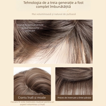 Perucă pentru femei — acoperire completă a scalpului, mătase mată rezistentă la temperaturi înalte, bucle lungi și buclate, breton frontal fără cusături, aspect natural, nu poate fi vopsită sau îndreptată