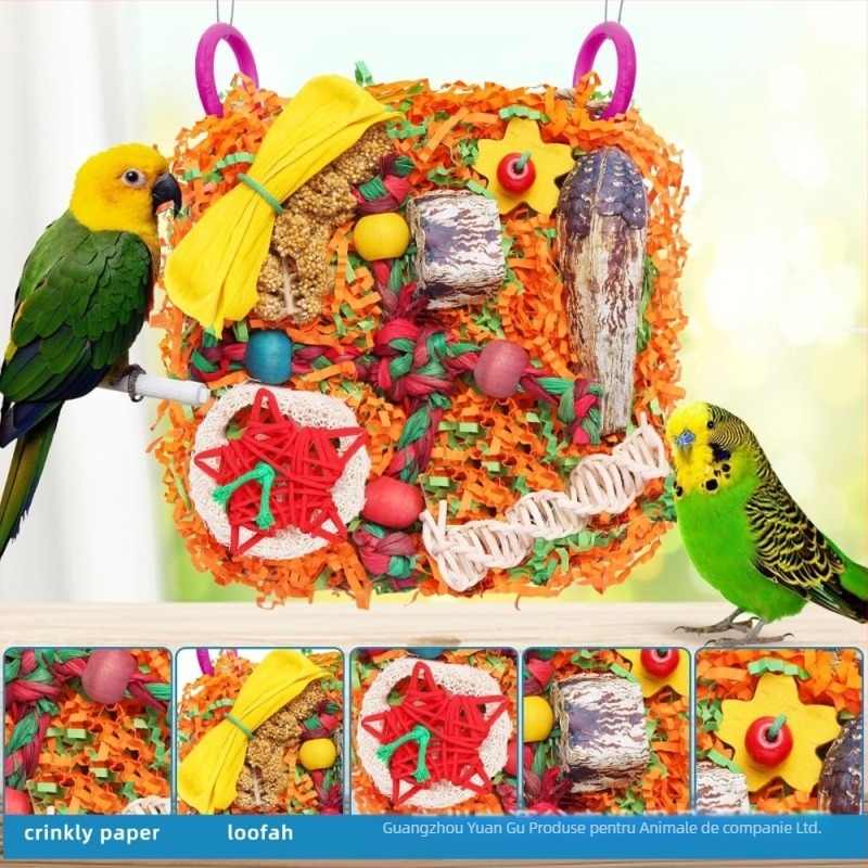 YG Jucărie din lemn pentru papagali, cu plasă de cățărare și jucărie de mestecat în formă de stea cu cinci colțuri — Origine Guangdong