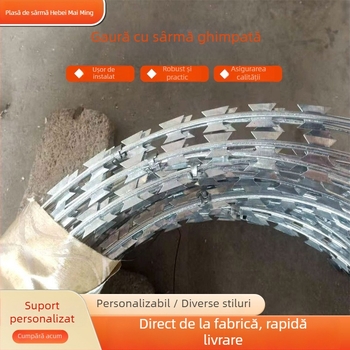 Gardă din sârmă ghimată Razor – Înfășurare dublă; sens de înfășurare drept; aranjament în stil occidental; Material: oțel cu conținut scăzut de carbon; Utilizare: anti-furt anti-cățărare