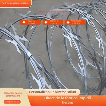 Gardă din sârmă ghimată Razor – Înfășurare dublă; sens de înfășurare drept; aranjament în stil occidental; Material: oțel cu conținut scăzut de carbon; Utilizare: anti-furt anti-cățărare