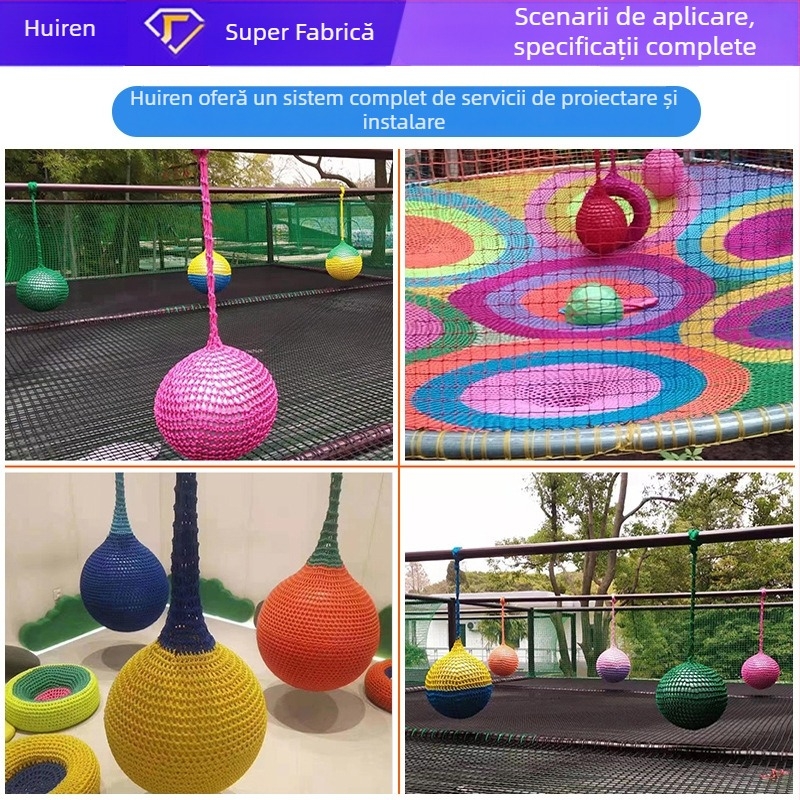 Leagăn din plasă de sfoară cu minge atârnată — jucărie de exterior, integrare senzorială și fitness fizic