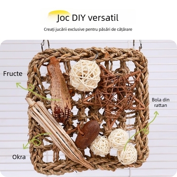 Set de jucării pentru papagal cu plasă de cățărare pentru cușcă – jucărie de mestecat pentru cockatiel, model dungi tigru și bujor, set complet de jucării pentru păsări