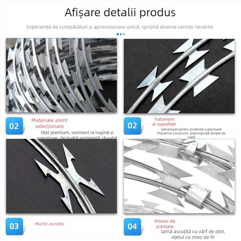 Sârmă cu ghimpi din oțel inoxidabil 304, răsucire dublă, stil Shirú, răsucire dreaptă, pentru izolare și protecție anti-furt