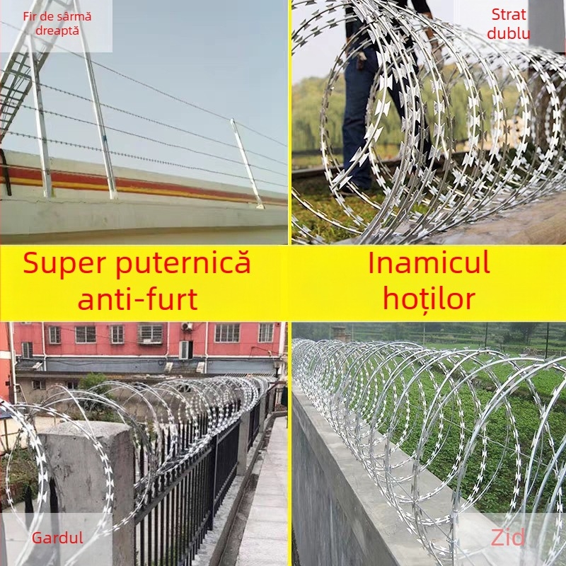 Sârmă cu ghimpi din oțel inoxidabil 304, răsucire dublă, stil Shirú, răsucire dreaptă, pentru izolare și protecție anti-furt