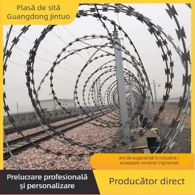 Plasă cu sârmă țepușă în stil lame pentru siguranță — materiale: oțel inoxidabil 304 și oțel galvanizat; diametru 2.8 mm; structură: răsucire dublă (multi‑strat); aranjament: stil Xilu; direcția răsucirii: dreapta (RHRL)