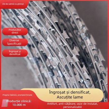 Plasa protecție din sârmă țepi din oțel inoxidabil – personalizată, anti-furt și anti-cățărări, diametru 1,7–2,8 mm, înfășurare simplă, sens de rulare Dreapta