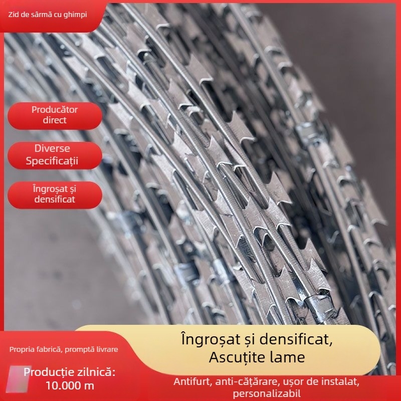 Plasa protecție din sârmă țepi din oțel inoxidabil – personalizată, anti-furt și anti-cățărări, diametru 1,7–2,8 mm, înfășurare simplă, sens de rulare Dreapta