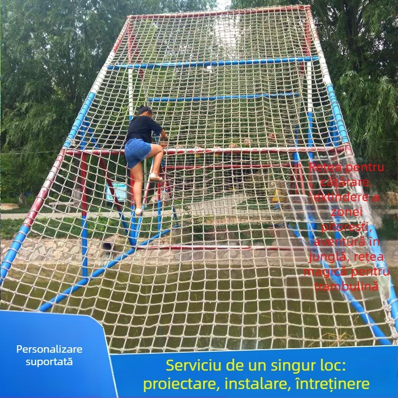 Plasă de cățărare pentru copii, exterior, plasă anti-cădere din fibre de poliester industrial, diametrele cablului 6–16 mm, rezistență 150