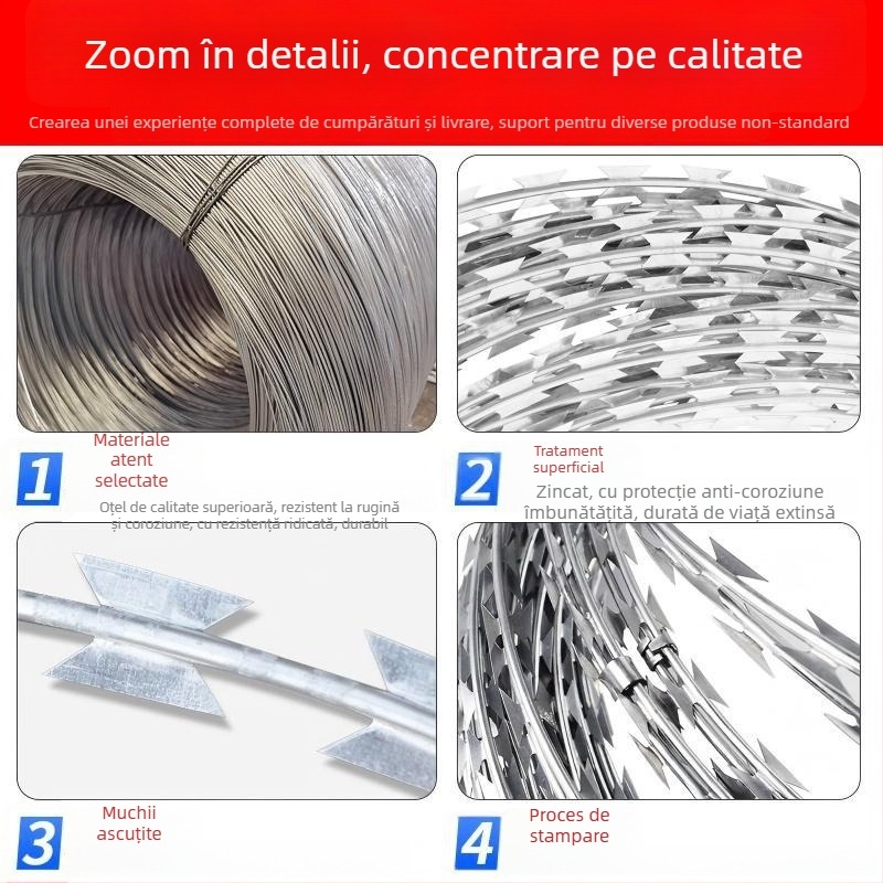 Șir de sârmă ghimuită, zincat, înfășurare simplă, răsucire dreaptă, rezistență la tracțiune 1000 MPa, anti-furt