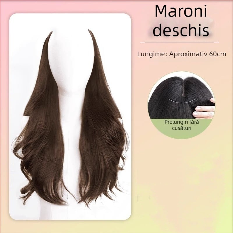 Piesă de păr pentru femei — bucle lungi, extensie fără cusături, cu formă U pentru volum, cu valuri mari, sârmă rezistentă la temperatură, model: micro rulă înaltă
