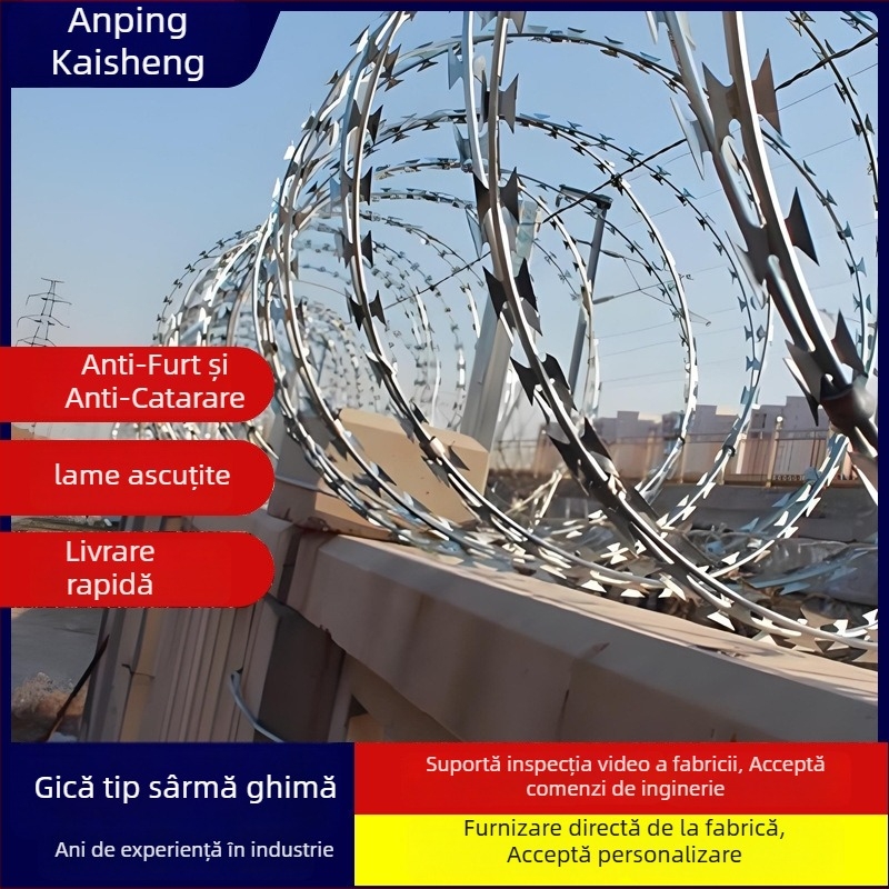 Sârmă ghimă feroviară cu lamă anti-cățărare — oțel inoxidabil 304, înfășurare simplă, aranjament SIRO, răsucire dreapta (RHRL), rezistență la tracțiune 1500