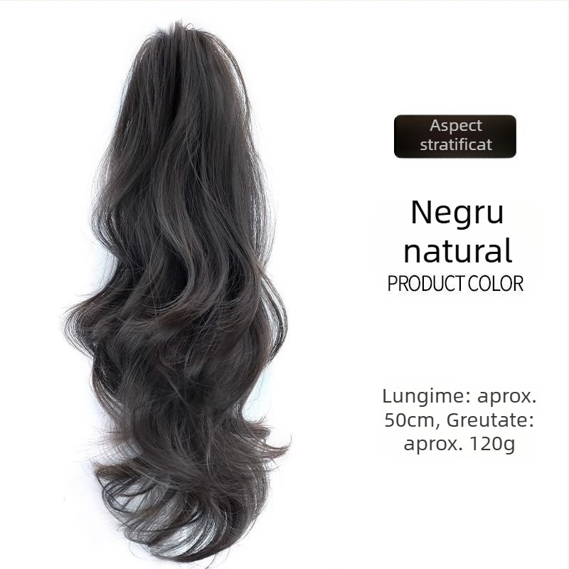 Perucă buclată lungă, cu clips pentru coadă înaltă, aspect natural, textură mată de mătase, țesut mecanic