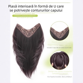 Perucă dintr-un bloc unic cu textură de pene, păr lung buclat, extensie de volum fără cusături, fibre rezistente la temperaturi înalte, procesare mecanică, nu se vopsește și nu se poate face permanent, origine Henan