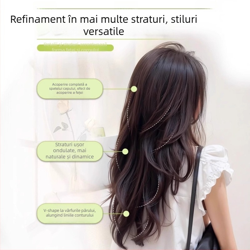 Perucă dintr-un bloc unic cu textură de pene, păr lung buclat, extensie de volum fără cusături, fibre rezistente la temperaturi înalte, procesare mecanică, nu se vopsește și nu se poate face permanent, origine Henan