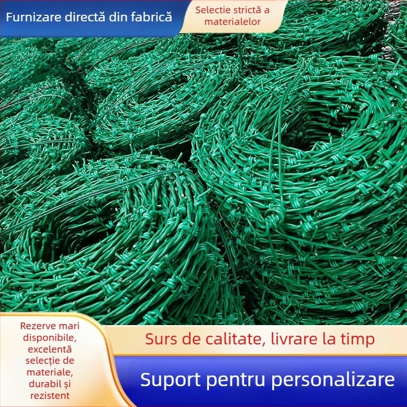 Sârmă ghimpată galvanizată, cu înfășurare dublă, acoperire plastică, pentru izolare în livezi, aranjament în stil Warrington, răsucire la dreapta