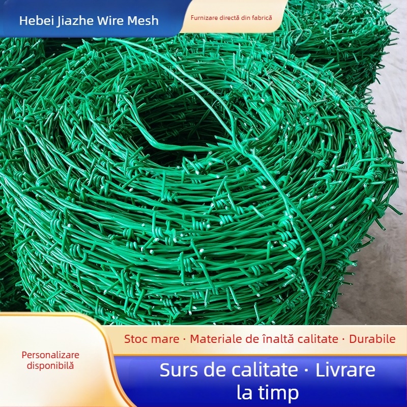 Sârmă ghimpată galvanizată, cu înfășurare dublă, acoperire plastică, pentru izolare în livezi, aranjament în stil Warrington, răsucire la dreapta