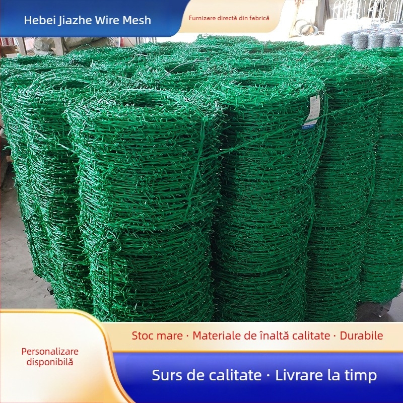 Sârmă ghimpată galvanizată, cu înfășurare dublă, acoperire plastică, pentru izolare în livezi, aranjament în stil Warrington, răsucire la dreapta