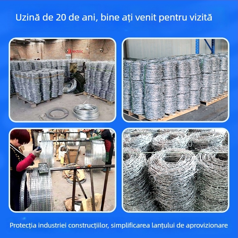 Sârmă ghimpată din oțel, gard de sârmă ghimpată, împletire dublă, stil occidental, răsucire dreaptă, anti-cățărare