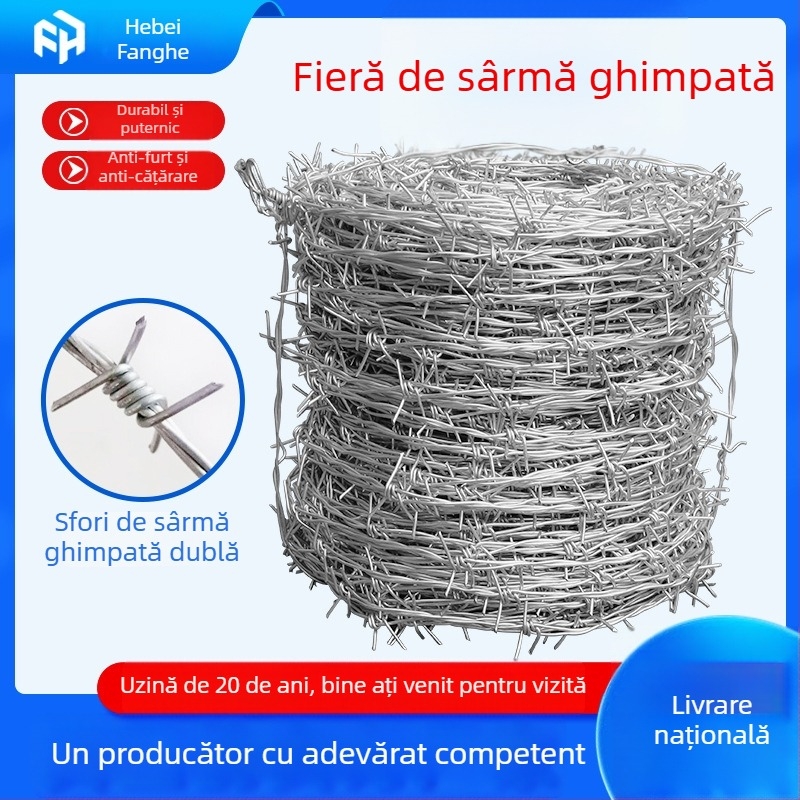 Sârmă ghimpată din oțel, gard de sârmă ghimpată, împletire dublă, stil occidental, răsucire dreaptă, anti-cățărare